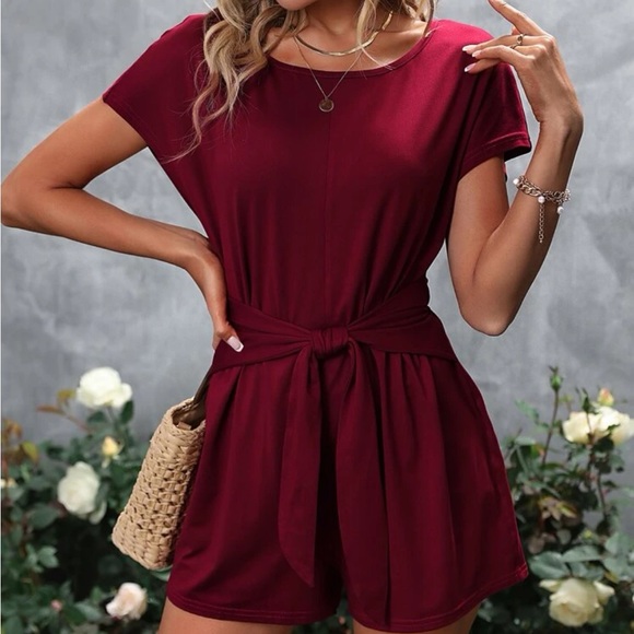 Pants & Jumpsuits Nwot Womens Burgundy Romper Poshmark